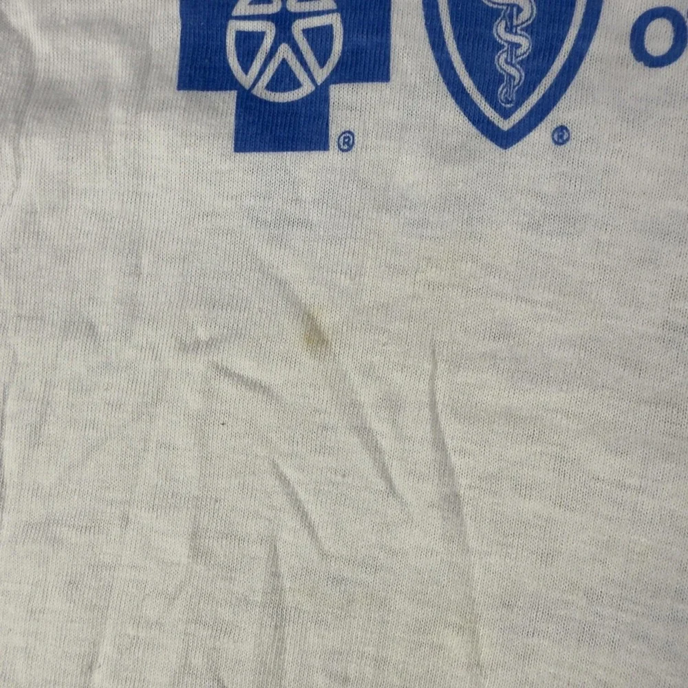 Vintage Blue Cross Blue Shield Shirt Mens Small White Health Thyself Graphic Tee